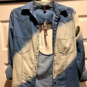 Dip Dye Denim Shirt with Back Cut Out
